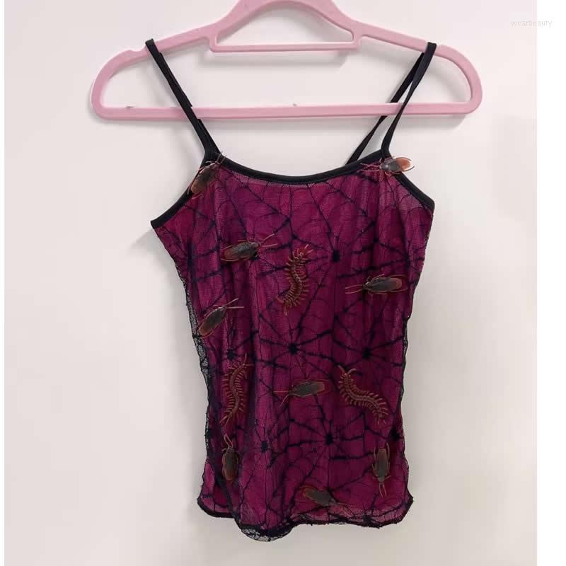 

Women' Tanks Lace Tank Tops Y2k Clothes Crop Top Gothic Accessories Harajuku Fairy Grunge Halter, Rose red