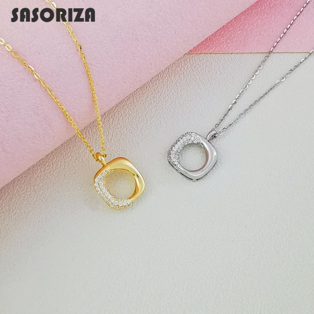 

925 Sterling Silver Necklace for Women Square Pendant Necklace Fine Jewelry