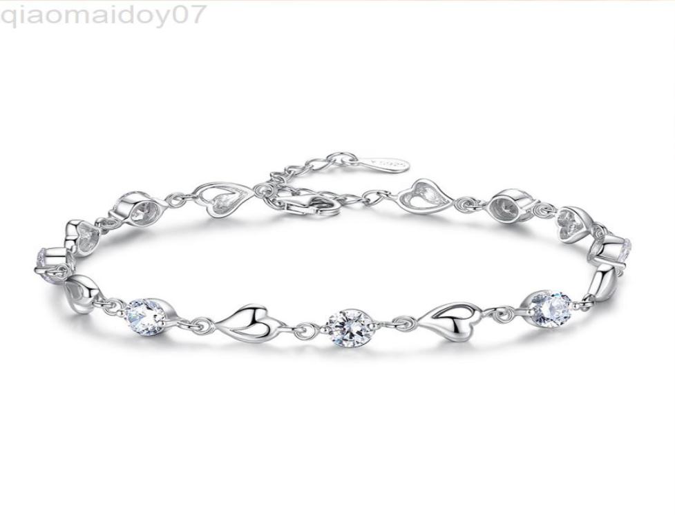 

New 925 Silver Bracelet Zircon Heart Shaped Sweet Silver Bracelet For Woman Charm Jewelry Gift L2208082247336