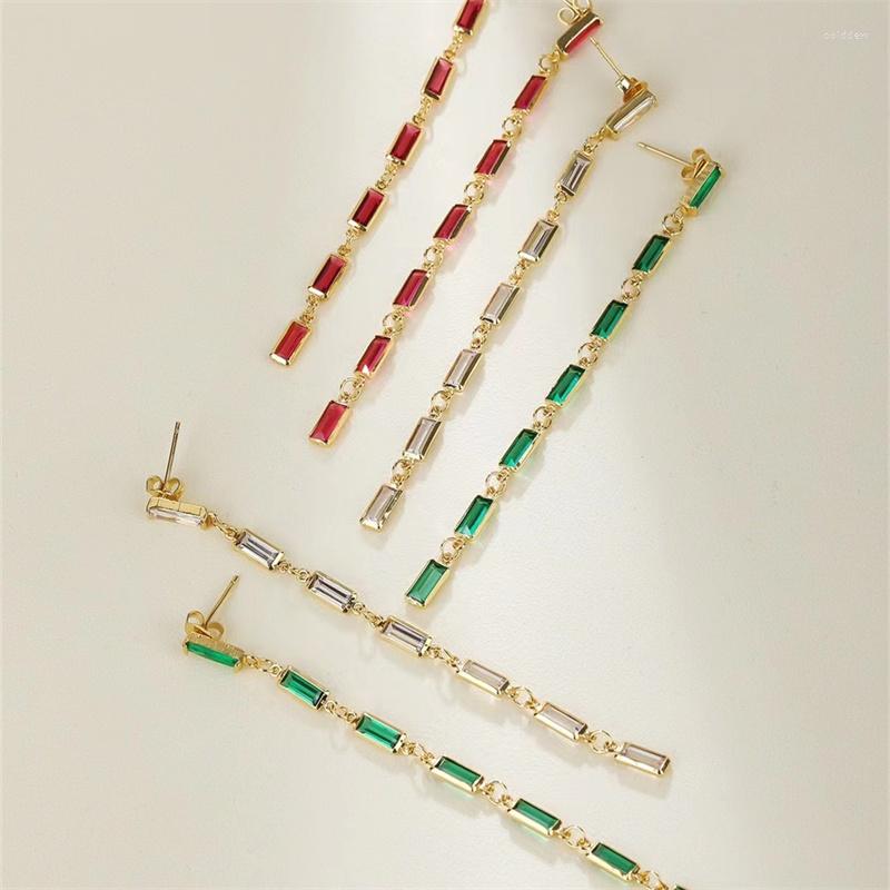 

Hoop Earrings High Quality Fashion Elegant Drop For Women Aesthetic Green Red Square CZ Ear Accessories Female Jewelry