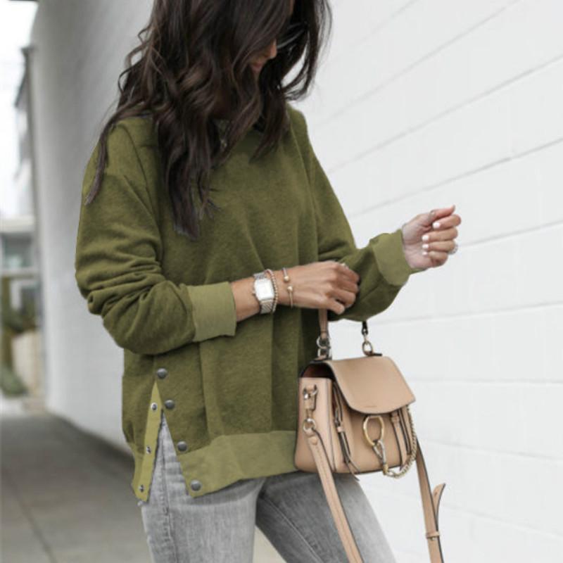 

Women' Hoodies & Sweatshirts Autumn Winter Round Collar Button Hoodie Loose Warm Pullover Fashion Ladies Sweatshirt Tops, Gray