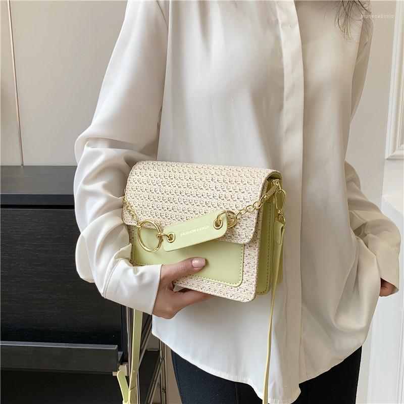 

Evening Bags Sell Women's Fashion Flap Small Square Bag Simple Casual Single Shoulder Straw Woven Hundred Commute, Green
