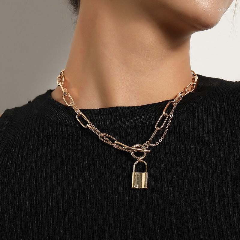 

Pendant Necklaces Vintage Punk Thick Chains Lock For Women Trending OT Buckle Geometric Colar Choker Necklace Jewelry Gift