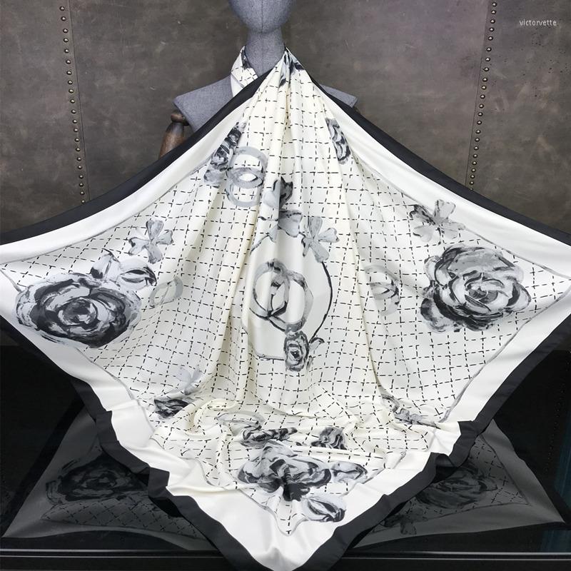 

Scarves Woman Fashion Silk Scarf Flower Printing 130 Big Square Decoration Wife Gift Headscarf High Quality Shawl