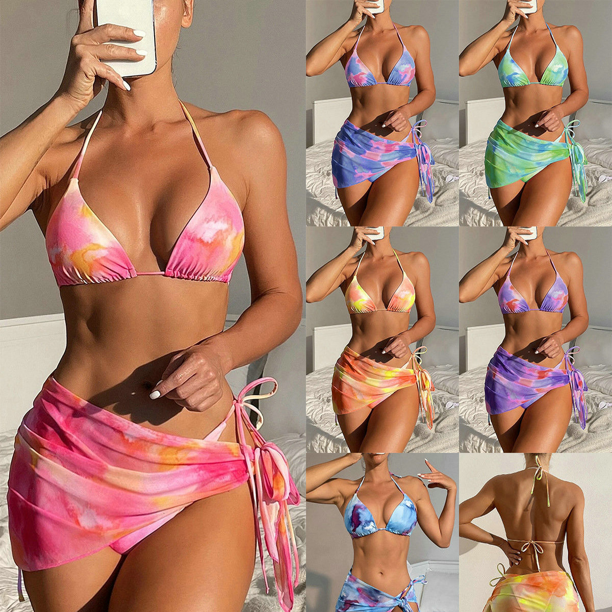 

Women' Swimwear Bikinis Trend 2023 European and American Split Threepiece Dress Tiedyed Insstyle Bikini Suit YB07 230512, Beige