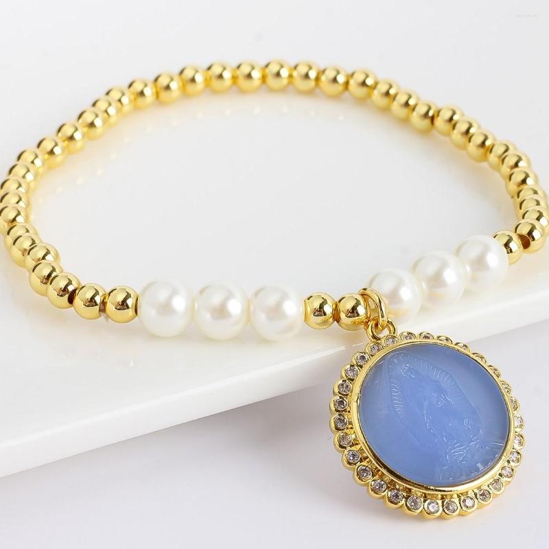 

Strand Copper CZ Gold Bead Chain Virgin Mary Bracelets For Women Multiple Colors To Choose From Bracelet Wholesale Jewelry