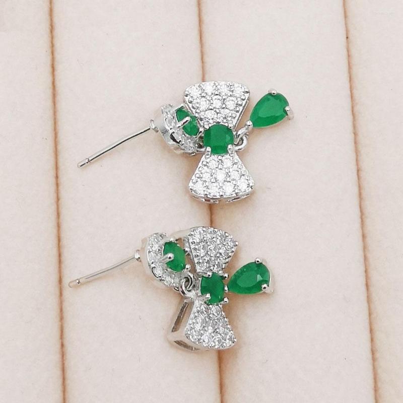 

Stud Earrings Trendy Gold White Copper Plated Bow Red Green Cubic Zirconia Stone For Women Fashion Jewelry Accessories Gift