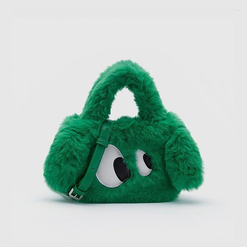 

Evening Bags Luxury Dog Eyes Plush Women's Handbags Designer Fluffy Faux Fur Shoulder Bag Fashion Brands Crossbody For Women 2023 Tote, Green