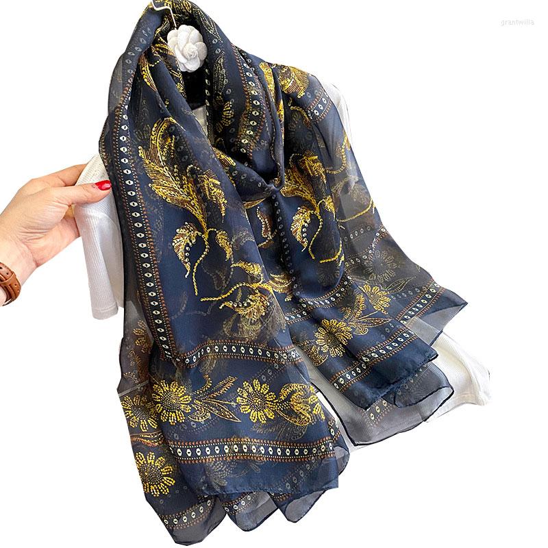 

Scarves Casual Women Floral Print Silk Feeling Scarf Spring Shawl Wrap Foulard Hijab Female Beach Stoles Echarpe
