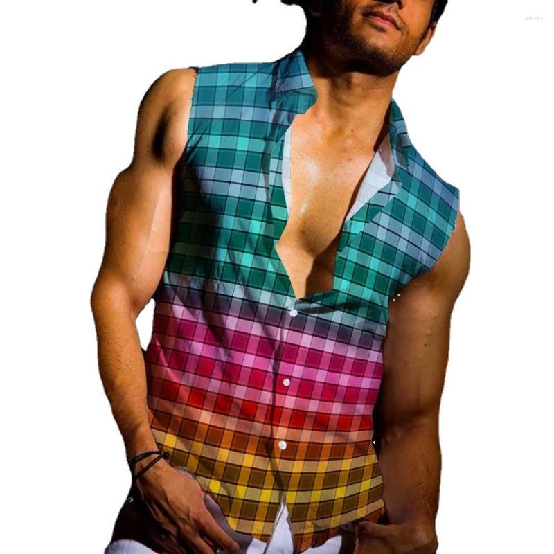 

Men's Casual Shirts Men's Summer Polo Collar Sleeveless Shirt Streetwear Fashion Loose 3D Print Vest Clothes Men Plus Size Tank Tops