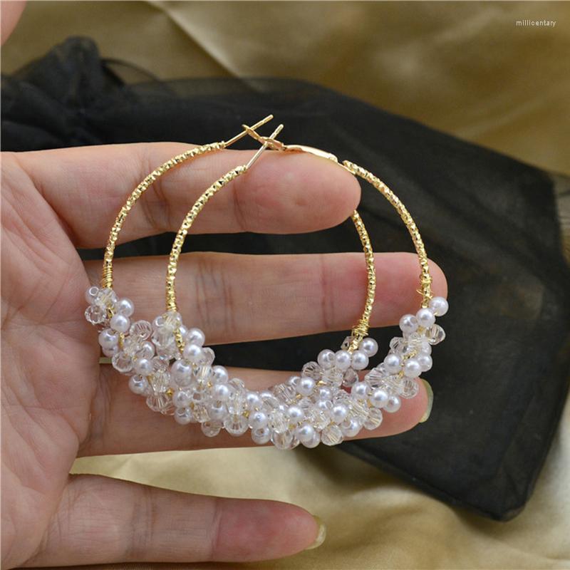 

Hoop Earrings Lady Big Circle Gold Plating Beaded Shiny Personality Fashion Trend Jewelry Accessories Fine For Women