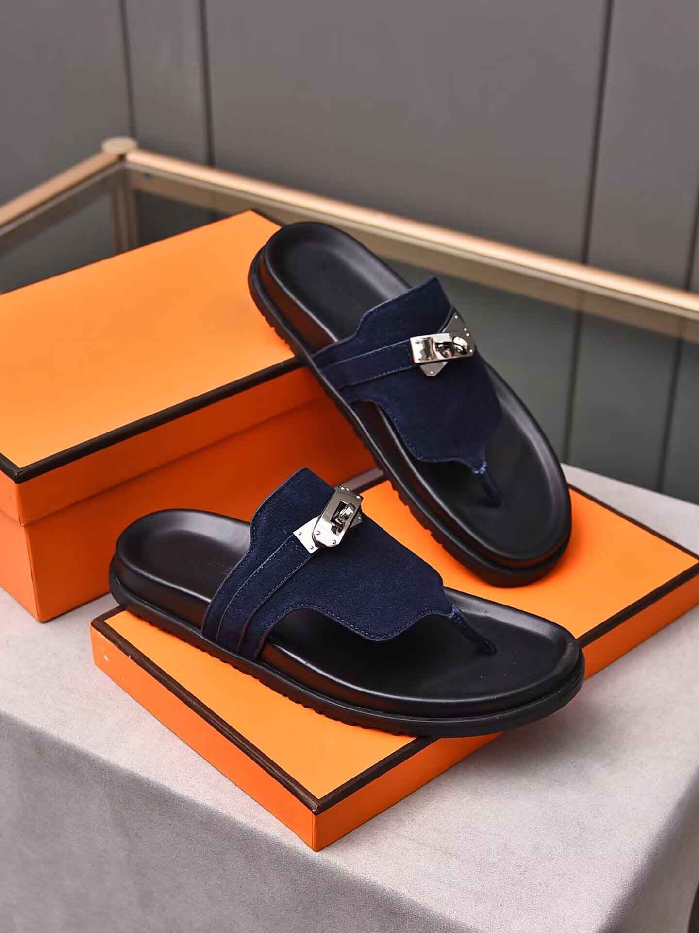 

Famous 23S/S Summer Empire Men Sandals Shoes Palladium-plated Kelly Buckle Flip Flops Comfortable Beach Slide Flats Breath Boy Walking EU38-46