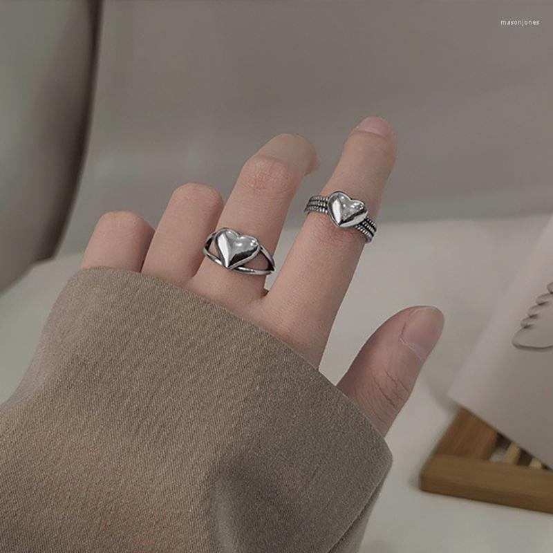 

Wedding Rings Retro Heart-shaped Antique Simple Love Chain Twist Silver Color Adjustable For Women Minimalist Delicate Jewelry