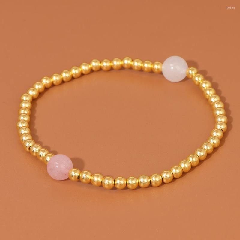 

Strand High Quality 8mm Natural Round Beads Charm Bracelet Rose Quartzs Crystals Bracelets Gold Color 6mm Beaded Jewelry Gift