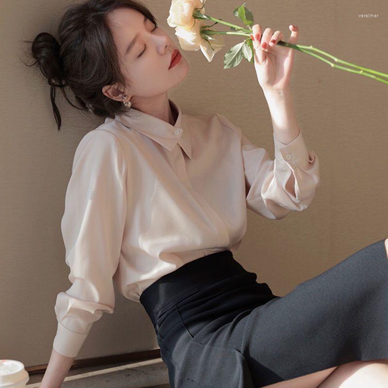 

Women' Blouses 2023 Long Sleeve Shirt Women Casual Elegant Beautiful Fashion Shirts Loose Blouse Solid Color Simple Chemise Tops H71, White