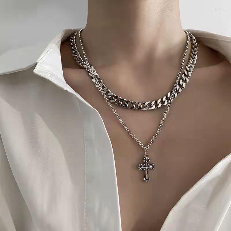 

Chains European And American Vintage Cross Cuban Chain Butterfly Pendant Necklace Male Female Hip Hop Couple