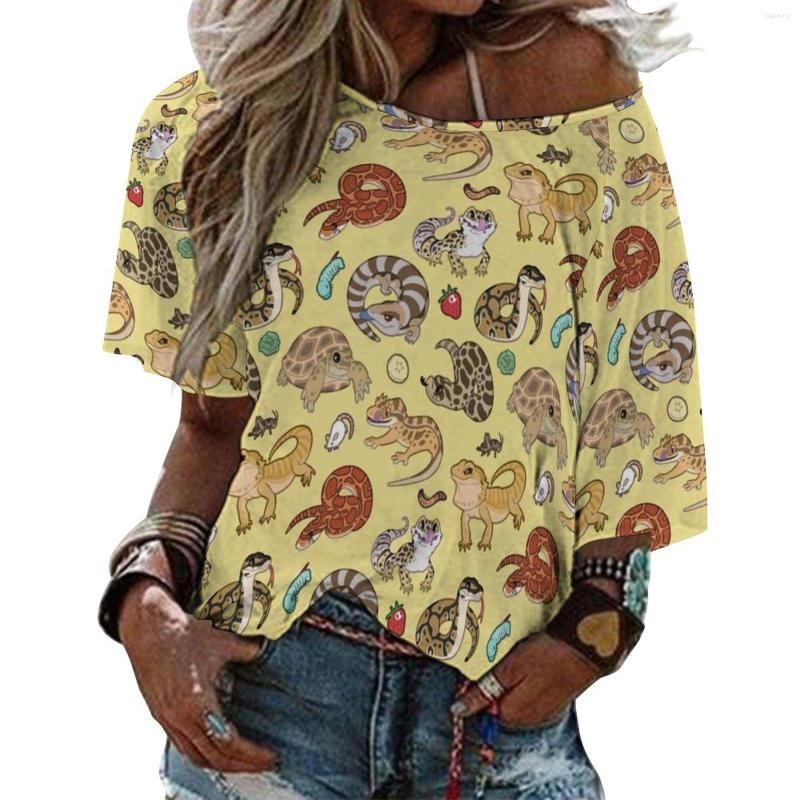 

Women's T Shirts Reptile Pets Pattern-Yellow Ruffle Short Sleeve T-Shirt Women's V Neck Print Shirt Tops Bearded Dragon Beardie Ball, Nt