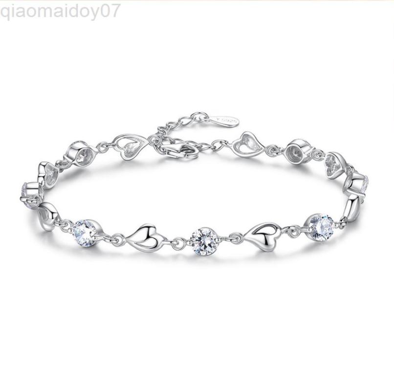 

New 925 Silver Bracelet Zircon Heart Shaped Sweet Silver Bracelet For Woman Charm Jewelry Gift L2208084143424