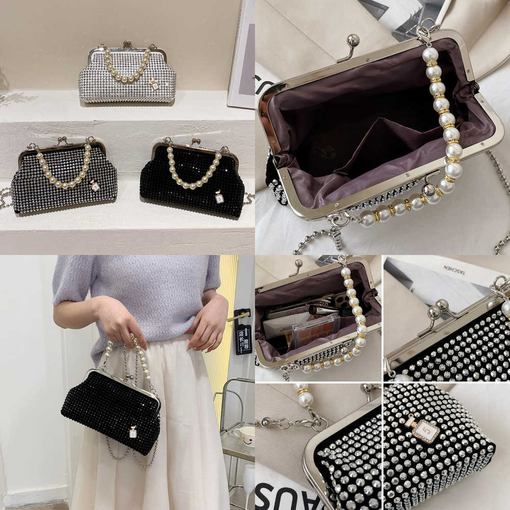 

Nxy Shiny Diamond 's Bag Trend Lady Evening Clutch Purse Clip Shoulder Female Luxury Handbag Corssbody s for Women 230424, Black