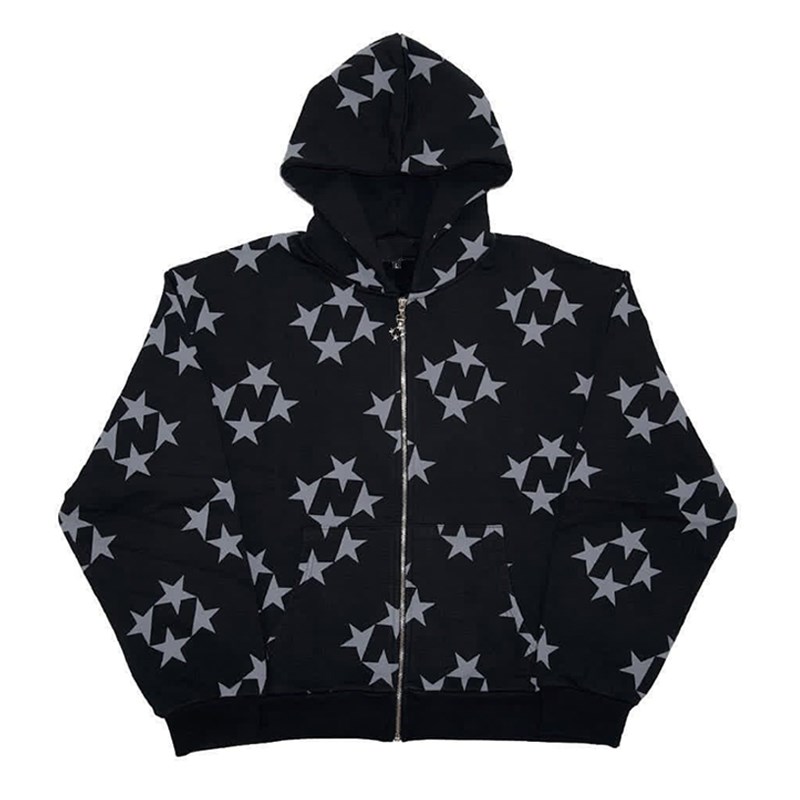 

Men' Hoodies & Sweatshirts Vintage Sweatshirt Ladies Casual Star Print Sleeve Zip Up Y2K Aesthetic Harajuku Grunge 2000s Autumn HoodiesMen, 649-black