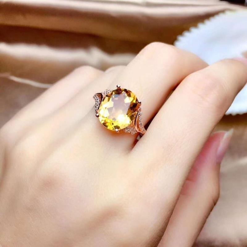 

Cluster Rings Natural And Real Citrine Stone Solid 925 Silver Gemstone Ring For Wedding Party
