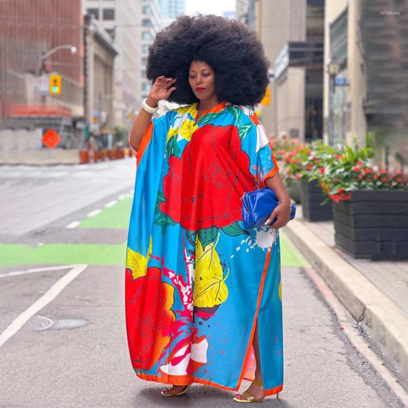 

Plus Size Dresses KEXU Women Froal Print Batwing Short Sleeve Maxi Dress Fashion Streetwear Long Loose Vestidos 2023 Summer Robe, Blue