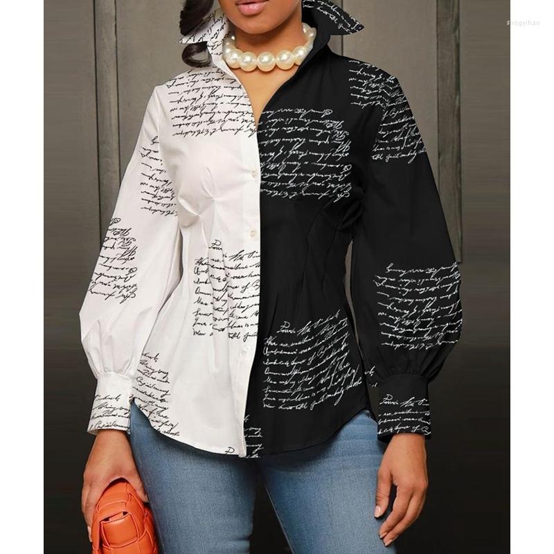 

Women' Blouses Women' Shirt Top Spring Leisure Printed Stand-up Collar Slim Fit Fashion Lantern Sleeve Single-Breasted, Red green