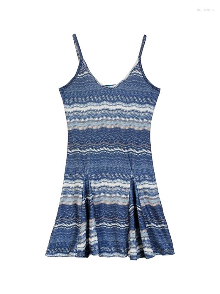 

Casual Dresses Beach Style Sexy Spaghetti Straps Women Summer Knit Mini Dress Y2K Vacation Backless Stripe Slim Sundress, Blue
