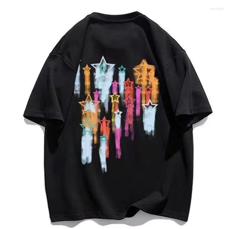 

Men' T Shirts 2023 Summer Short Sleeve Men Tshirt Casual Baggy Cotton T-shirt Streetwear Oversized Tee Colour Star Print Y2K Clothing, White