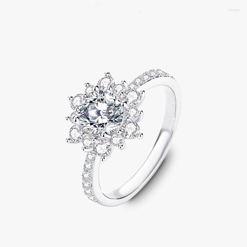 

Cluster Rings Sun Flower Ring Female 925 Sterling Silver Luxury Moissanite D Color Wedding