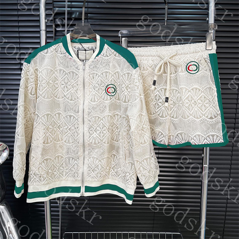 

Letter Embroidered Shorts Set Womens Lace Jacket Striped Logo Coat Loose Short Pants High Quality Ladies Sportswear, Pls contact me real pic