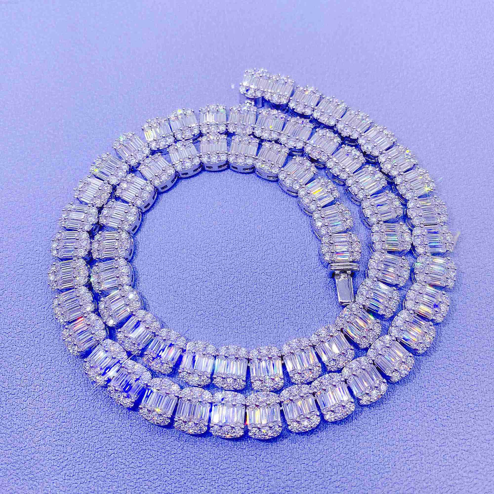 

Real 925 Sterling Silver 9mm Tennis Chain Baguette Diamond Necklace