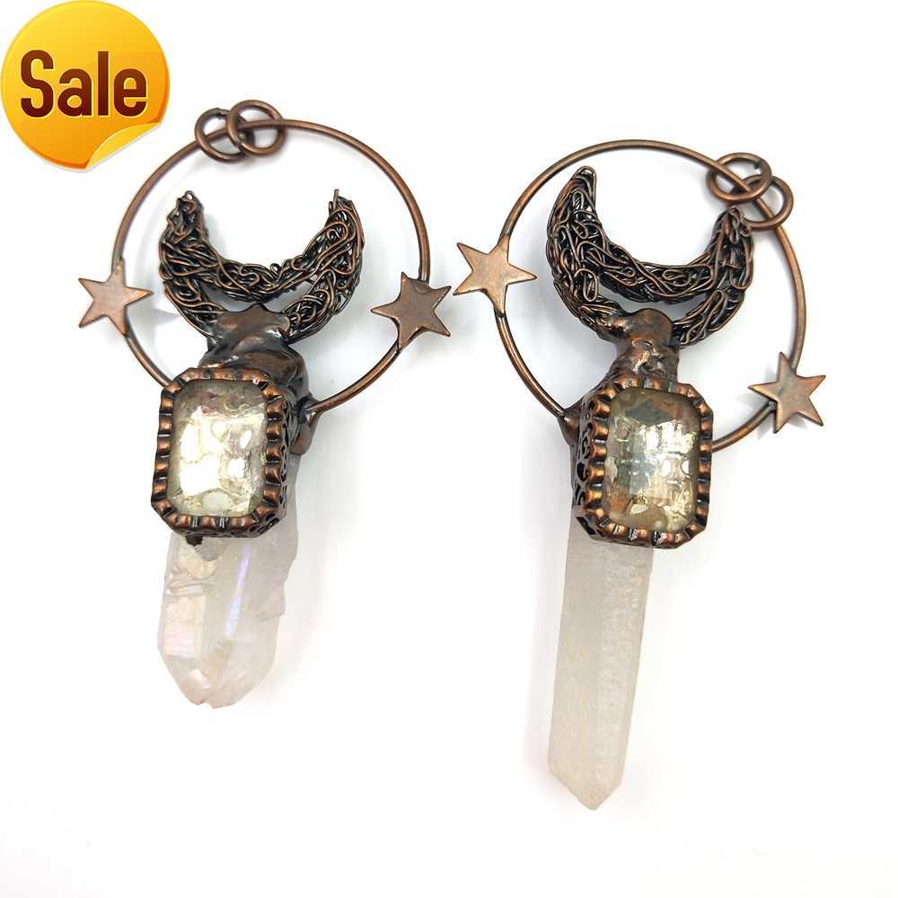 

Soldered Jewelry Natural White Moonstone Pendant Real Stone Charm Antique Bronze Plated Moon and Star Pendant Necklace for women