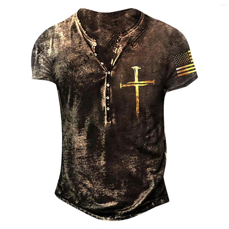

Men' T Shirts 2023 Summer Short Sleeve Men Vintage Cross Graphic Embroider T-Shirts For Fashion Streetwear Tops Clothing Y2k Camiseta, Brown