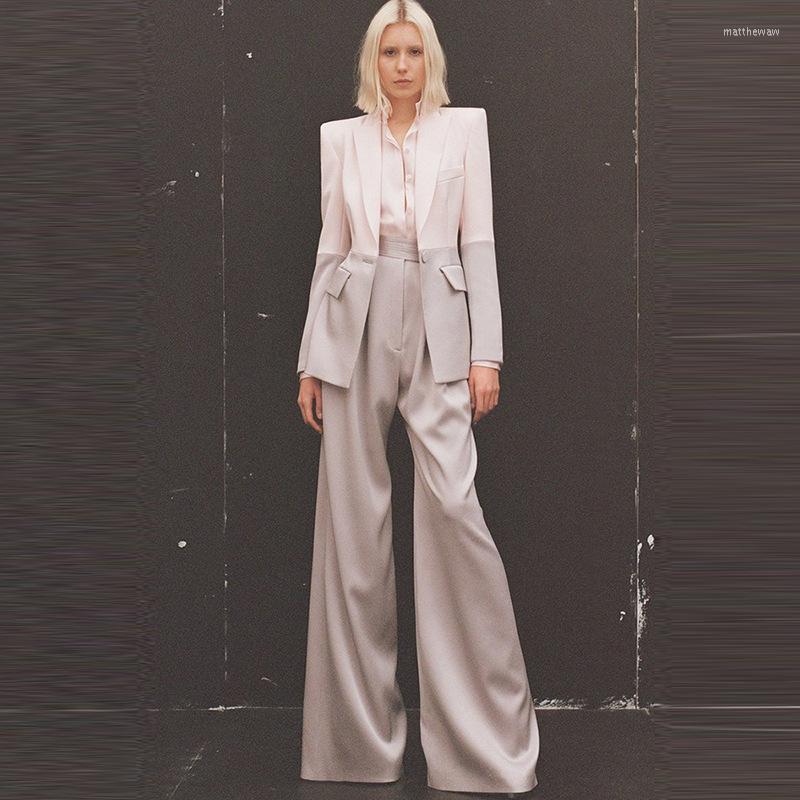 

Women' Two Piece Pants SuperAen 2023 Professional Fashion One Button Color Matching Medium And Long Suit Blazer Sets, Photo color