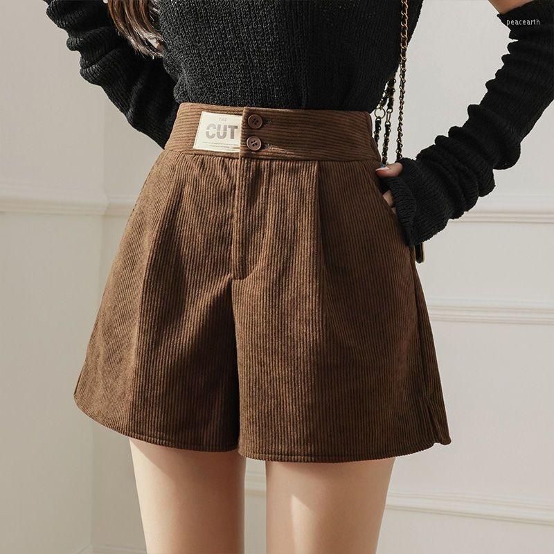 

Women' Shorts 2023 Korean Style Autumn Winter Corduroy High Waist Wide Leg Solid Color Casual Thick Short Boots Pants For Female, Black