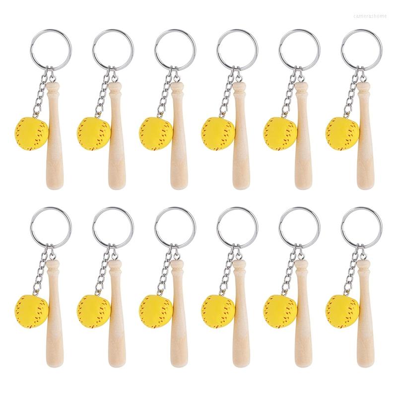 

Keychains 12Pcs Wooden Baseball Bat With For MINI Softball Keyring Sports Keychain Team Gifts