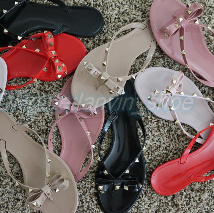 

luxury designer slipper man sandal flat jelly stud woman shoe rivet thong rubber slide Flip Flop Brand Slides Newest sandals Summer Beach Shoes, #3 red