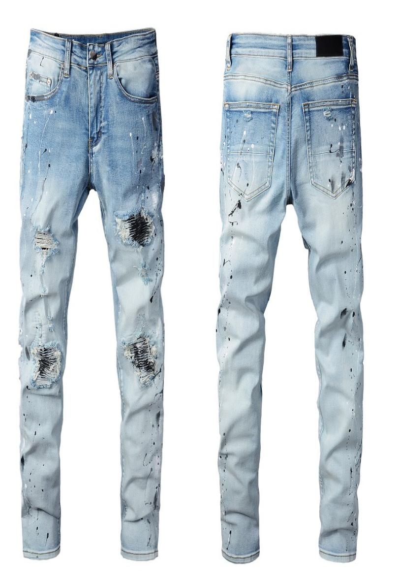 

2022SS Mens pants skinny jeans stickers light wash ripped Long blue motorcycle rock revival joggers true religions men size28401643194