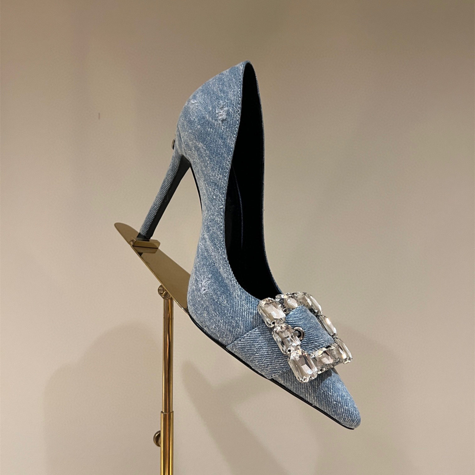 

Casual Designer Sexy Lady Fashion Women Shoes Denim Glitter Strass Crystal Buckle Pointy Toe High Heel Bride Shoes Prom Evening Shoes, Color 1