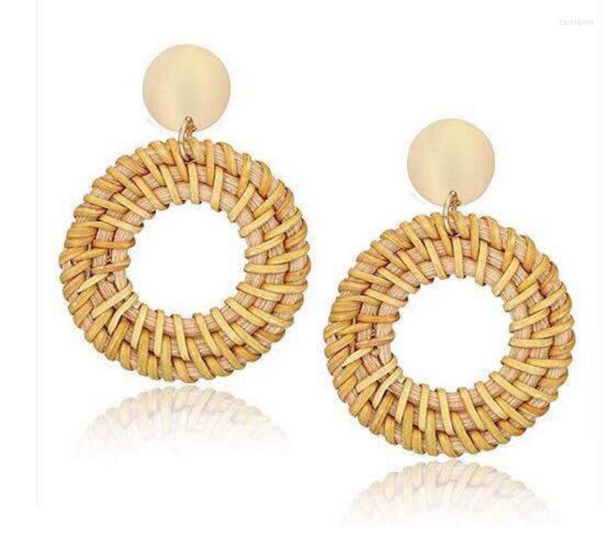 

Dangle Earrings Bohemia Geometric Round Handmade Woven Rattan Knit For Women Girls Personality Beach Jewelry