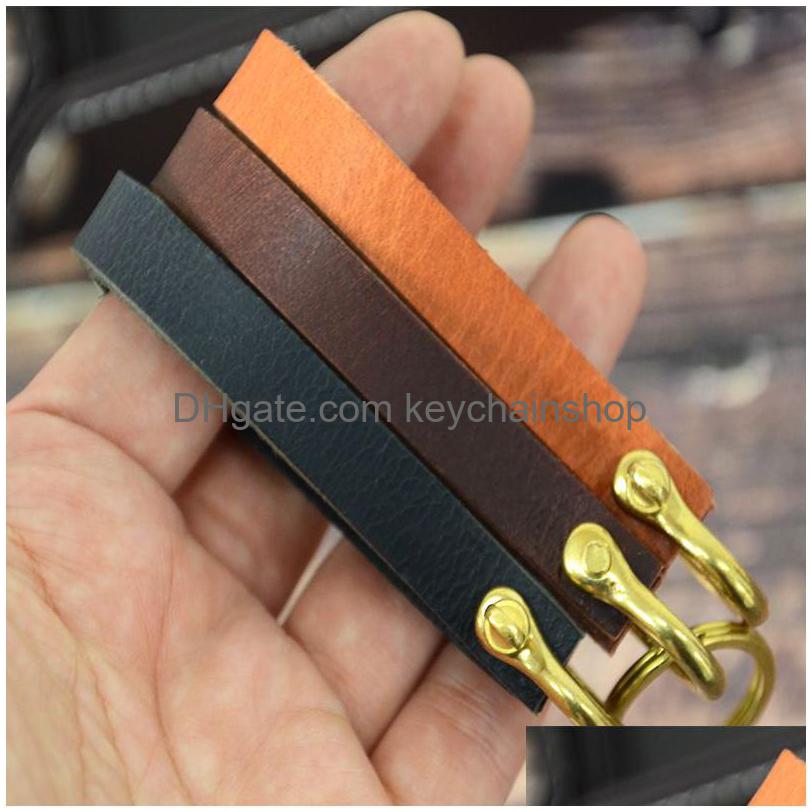 

Key Rings Vintage Brown Leather Keychain Solid Color Brass Chain Party Fashion Tortoise Crack Decorative Hook Drop Delivery Jewelry Dhe7N