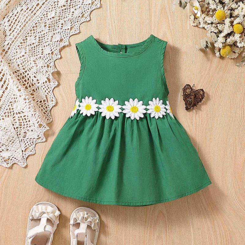 

Girl Dresses Girls Dress Sleeveless Printed Princess Baby Solid Color Casual Lace Summer 2t Flower, Green