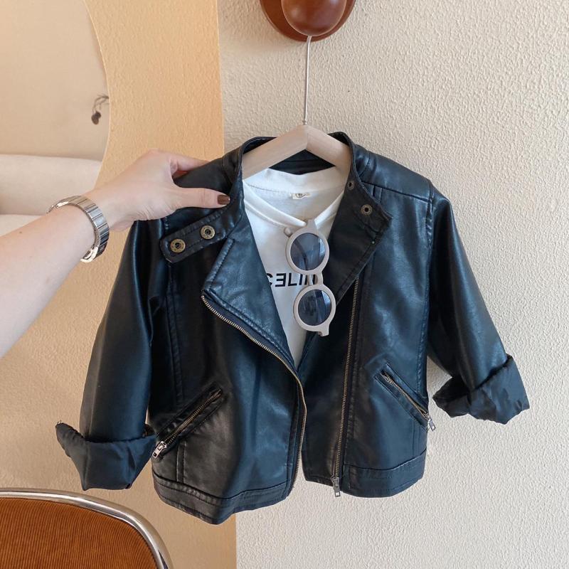 

Jackets 2023 Outerwear O-neck Collar Full Sleeve Button Leather Shirts Pullover Solid Fashion Cool Casual Autumn Children Unisex