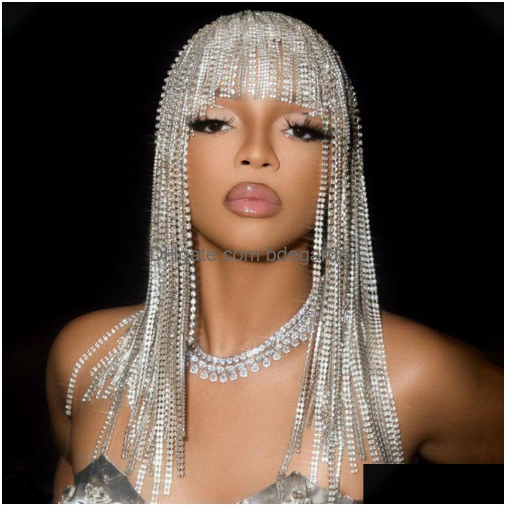 

Hair Jewelry Glitter Long Fringed Chain Headband Hat Stage Performance For Women Crystal Headwear Headpiece Head Wig Drop De Dhalc