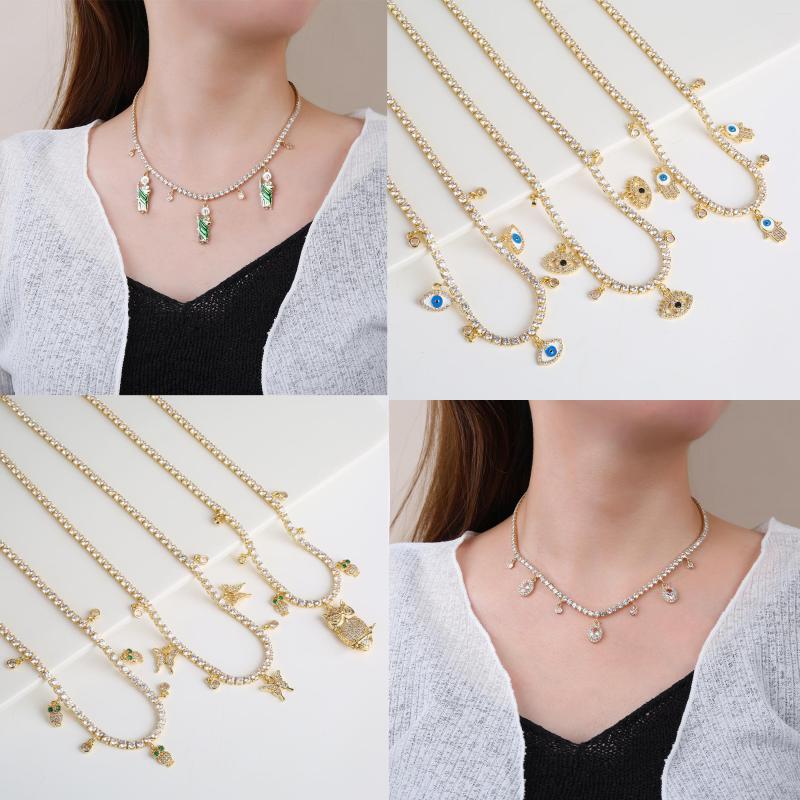 

Chains 23 Style Shiny Zircon Tennis Necklace Copper Inlaid Geometric Pendant Exquisite For Women Jewelry Accessories Daily Wear