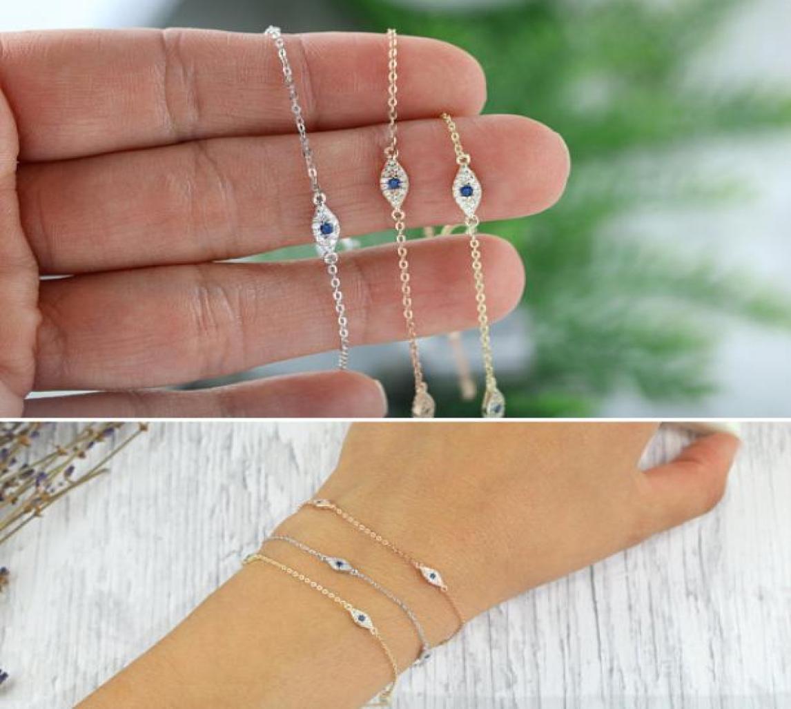 

Bangle 100 925 sterling silver cute lovely blue white cz link chain minimal delicate thin chain women girl adorable bracelet 221019165585