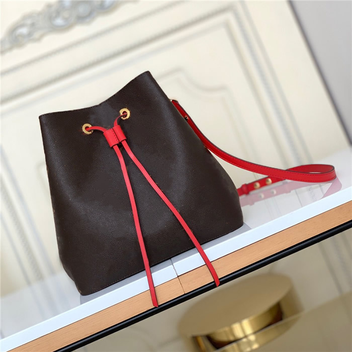

7A Designers tote bags Top Quality with box Bucket Bag m44887 One Shoulder Messenger handbag Fashion Classic letter Womens canvas Genuine Leather Bags Luxury purse, Red
