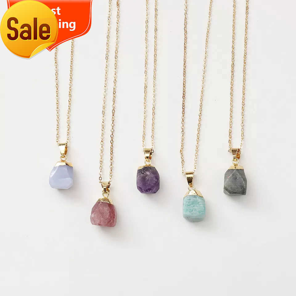 

Custom Women Healing Raw Gemstone Natural Stone Jewelry Birthstone Rose Quartz Labradoriet ite Pendants Necklace