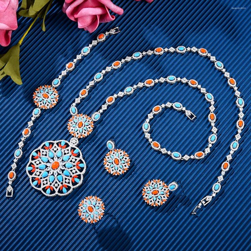 

Necklace Earrings Set GODKI Fashion Turquoise UAE Dubai Bridal Jewelry For Women Wedding Party Nigerian African Earring, Picture shown